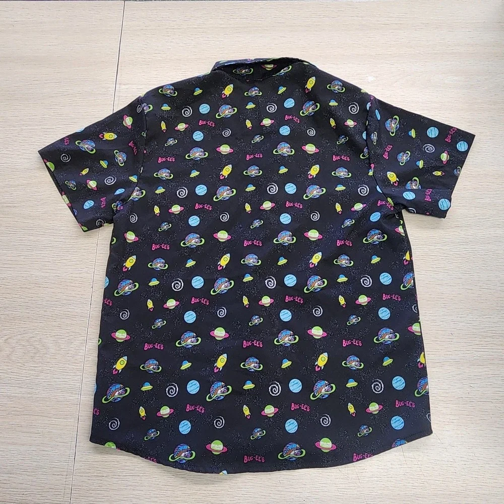 Bucees Youth Kids Button Down Shirt All‎ Over Print Medium Boys Hawaiian Space